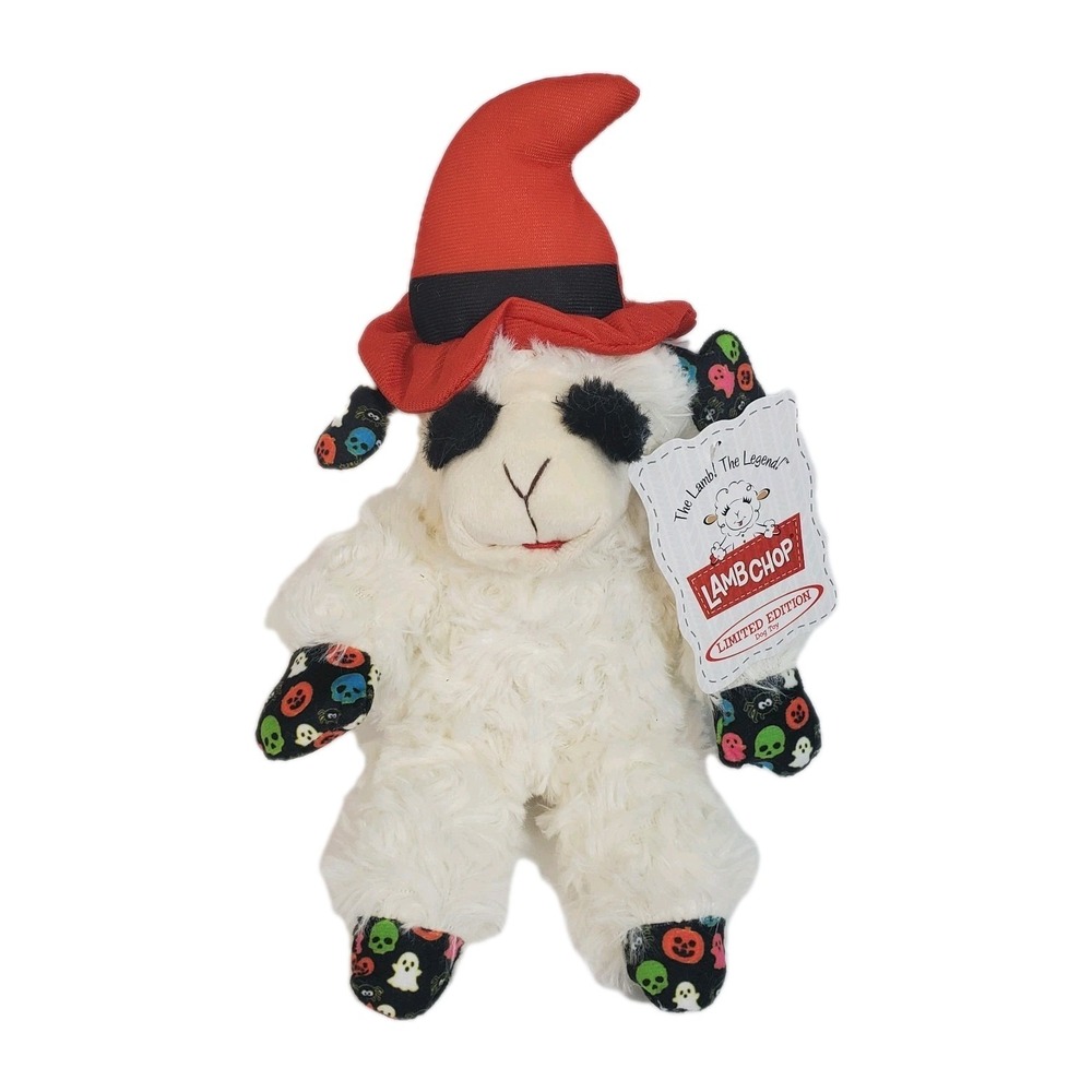 Multipet Lamb Chop‎ Halloween Squeaker Plush Dog Toy Witch Red Hat NEW
